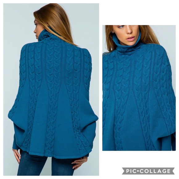 1 Left!! Blue Color Cape Cable Knit Sweater - Picture 5 of 6